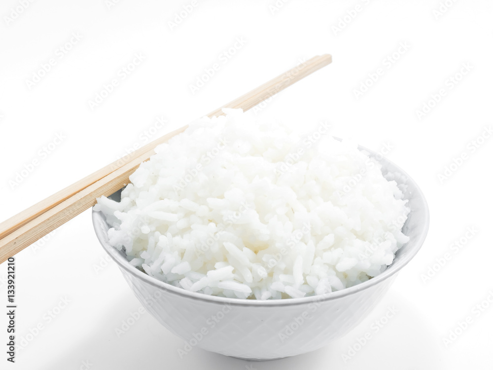 Rice in a bowl with chopsticks isolated Rice in a bowl with chopsticks isolated