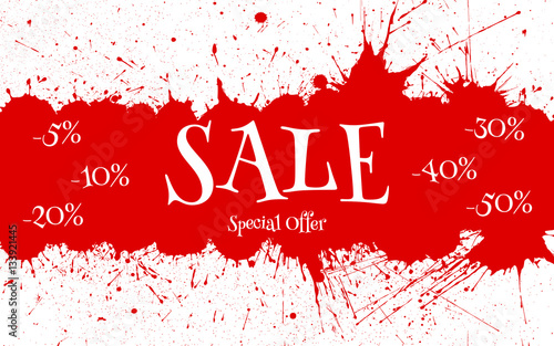Vector Sale Banner over red paint blot background.