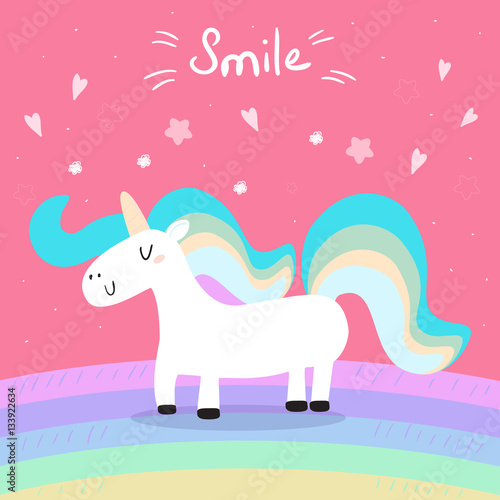 Cute unicorn print for kids. Smile card