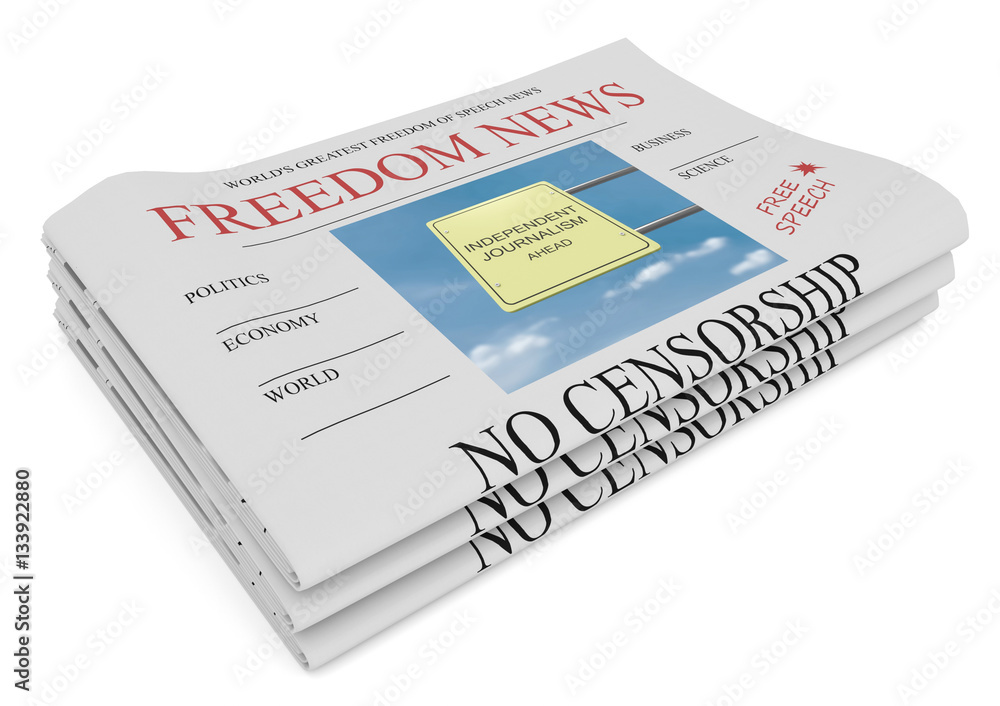 Freedom of Speech News Concept: Pile of Newspapers, 3d illustration on white background Freedom of Speech News Concept: Pile of Newspapers, 3d illustration on white background