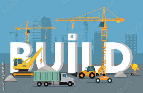 Build Banner Concept in Flat Style Modern Building