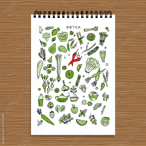 Green vegetable set, detox. Sketch for your design