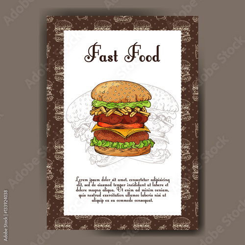 Cafe menu with hand drawn design. Fast food restaurant menu template. Set of cards for corporate identity. Vector illustration