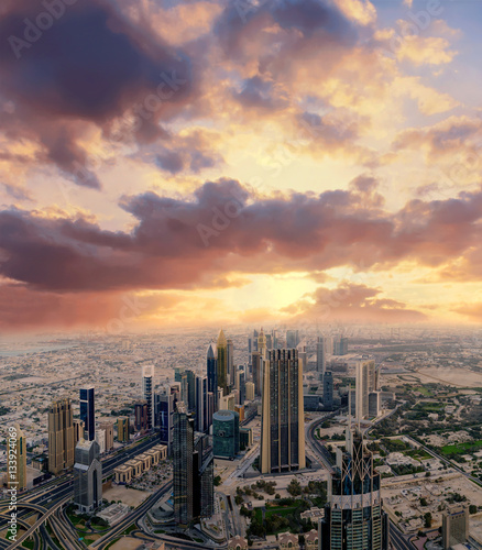 Dubai early morning aerial cityscape view