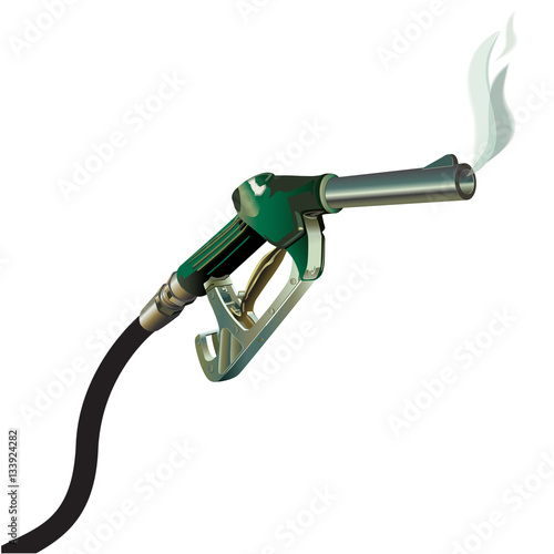 Gas pump gun handle with a real smoking gun nozzle.