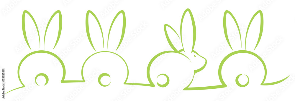 Fototapeta premium Frohe Ostern Hasen Linie Zeichnung grün isoliert