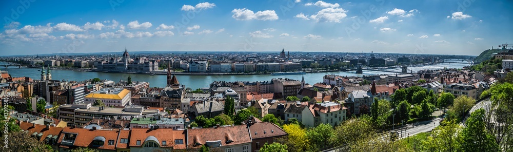panoramic view on danube river and house of parliament, Budapest