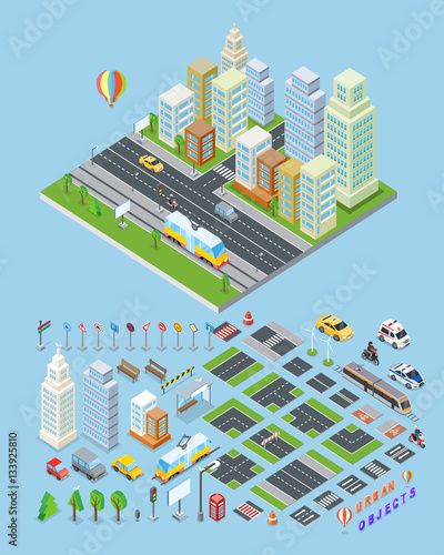 City landscape urban objects Illustrations. 
