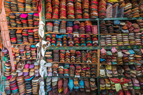 The colorful traditional leather product  sell in the Medina in Fes, Morocco   © praphab144