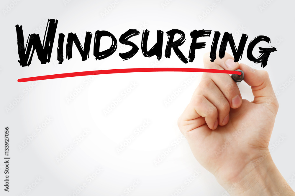 Hand writing Windsurfing with marker, sport concept background Hand writing Windsurfing with marker, sport concept background