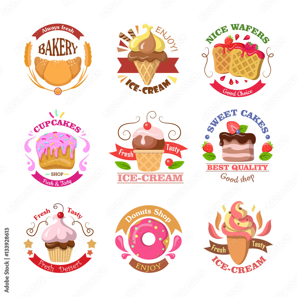 Set of Confectionery Logos Isolated. Vector Sweets Set of Confectionery Logos Isolated. Vector Sweets