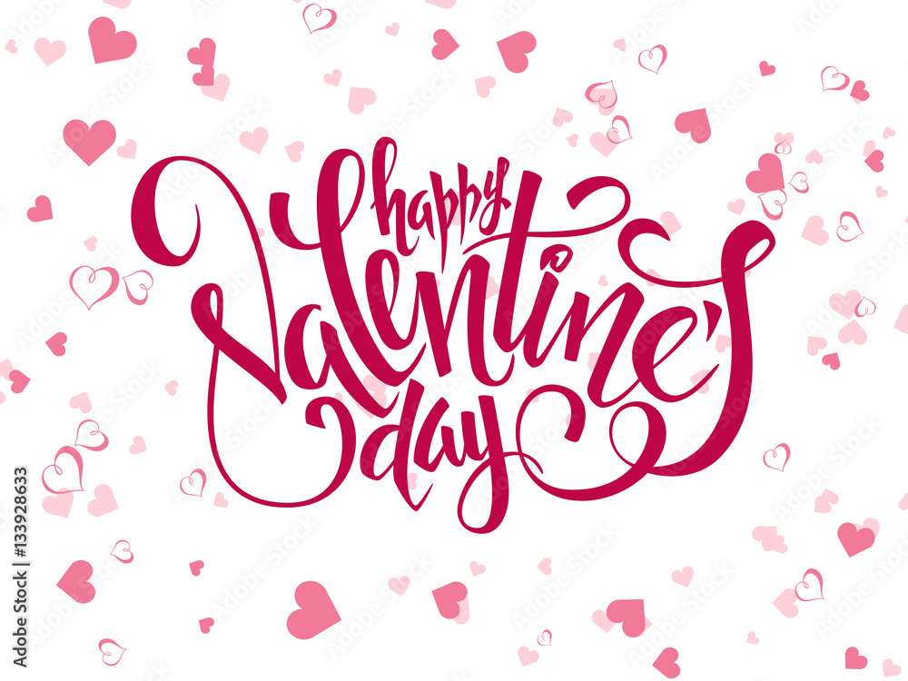 vector hand lettering valentines day greetings text with heart shapes