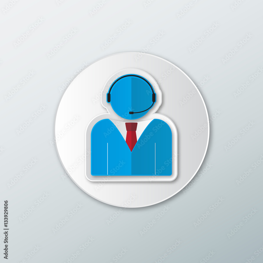 operator call center blue icon in flat style with shadows on a round button. operator call center blue icon in flat style with shadows on a round button.