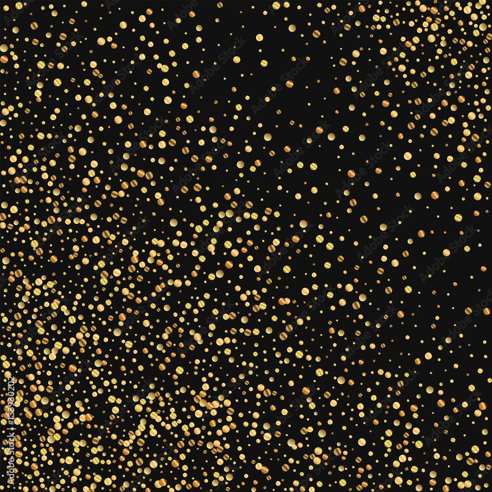Gold confetti. Abstract pattern on black background. Vector illustration.