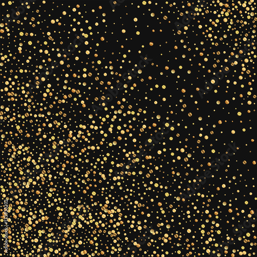Gold confetti. Abstract pattern on black background. Vector illustration.