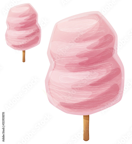 Cotton candy (Fairy floss) on stick. Cartoon vector icon isolated on white background. Series of food and ingredients for cooking.