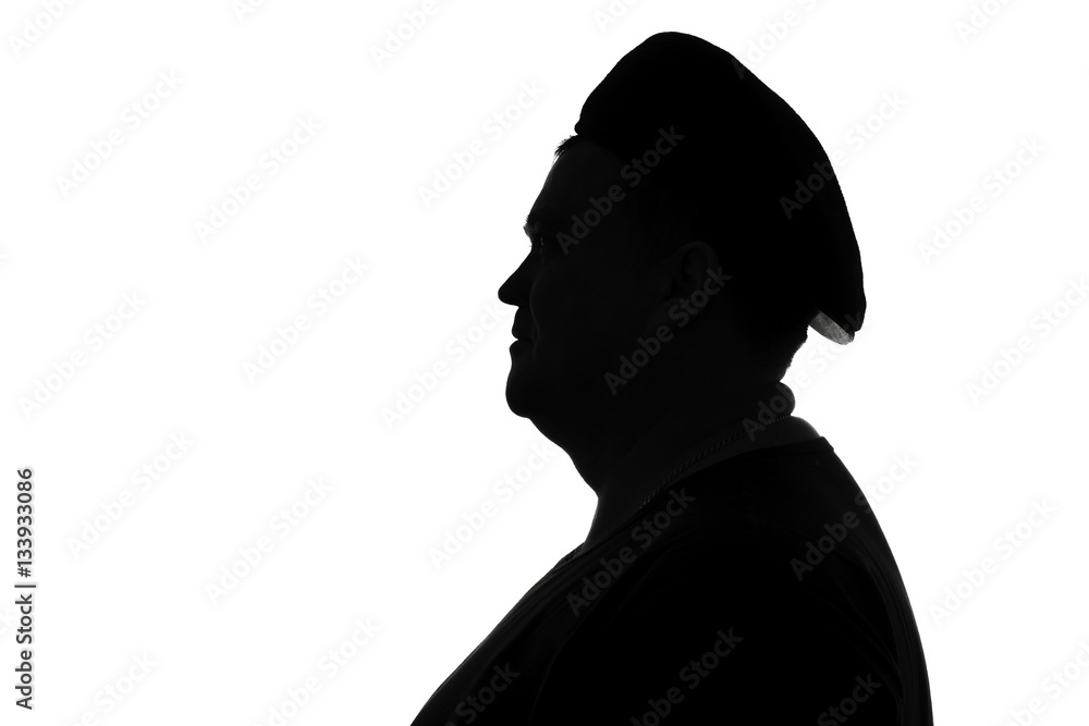silhouette of a plump man in a cap silhouette of a plump man in a cap