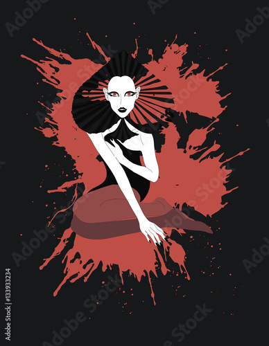 Fashionable Goth Girl in Abstract Background - Vector art