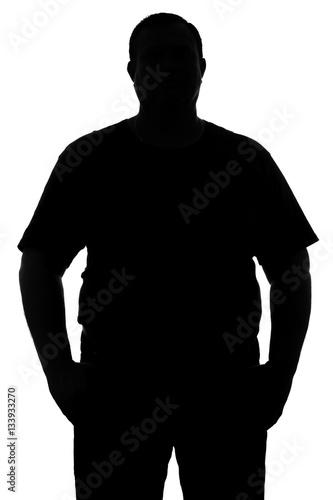 black and white silhouette of a man with a dense constitution is