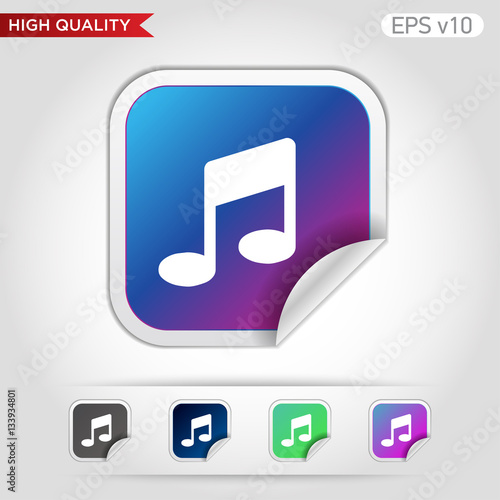 Colored icon or button of music symbol with background