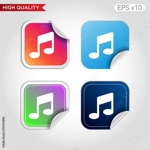Colored icon or button of music symbol with background
