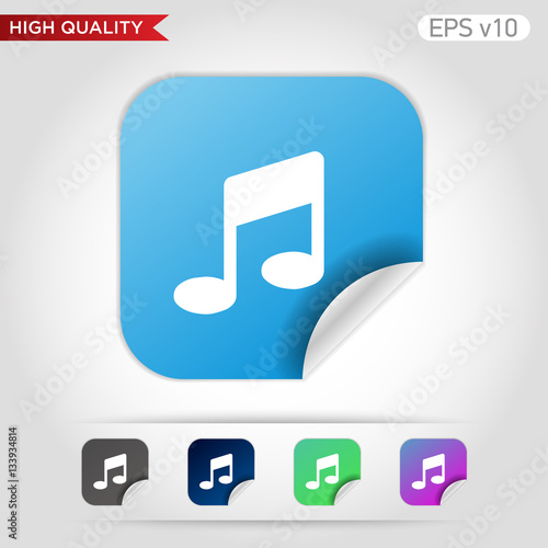 Colored icon or button of music symbol with background