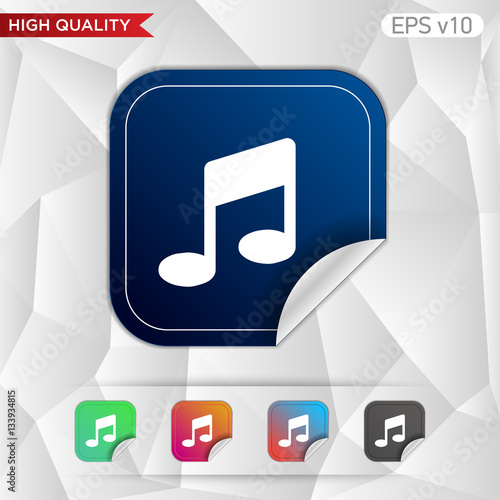 Colored icon or button of music symbol with background