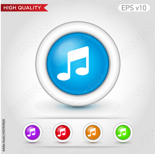 Colored icon or button of music symbol with background