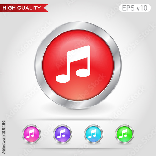 Colored icon or button of music symbol with background