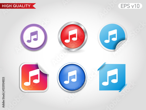 Colored icon or button of music symbol with background