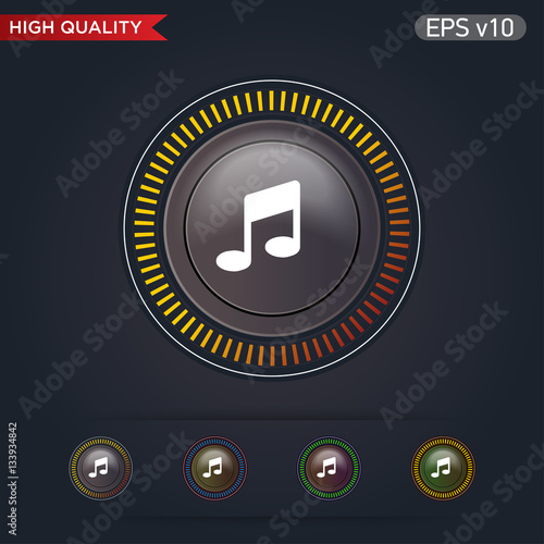 Colored icon or button of music symbol with background