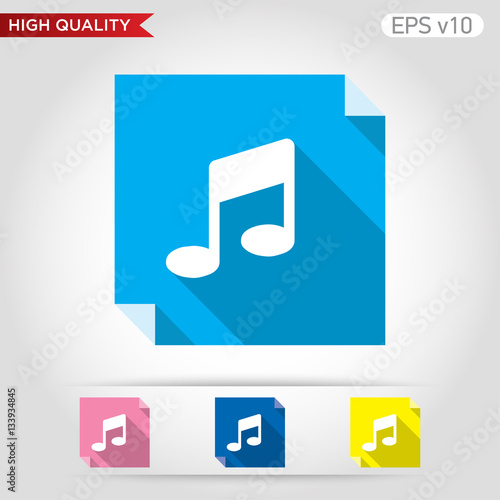 Colored icon or button of music symbol with background