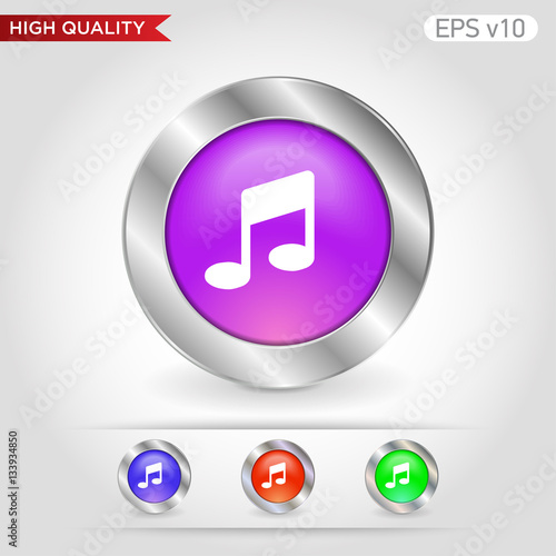 Colored icon or button of music symbol with background
