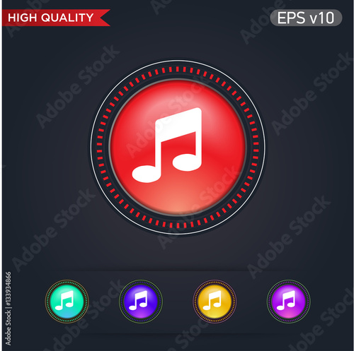 Colored icon or button of music symbol with background