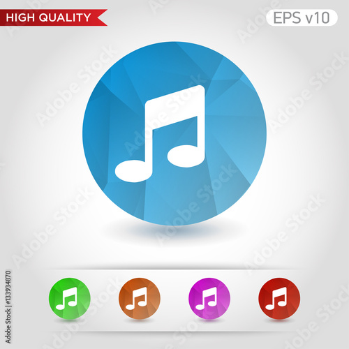 Colored icon or button of music symbol with background
