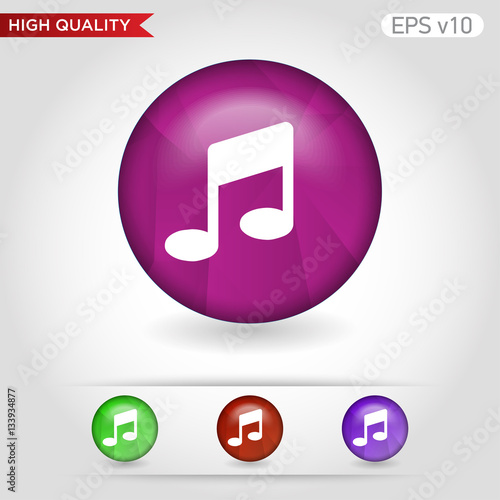 Colored icon or button of music symbol with background