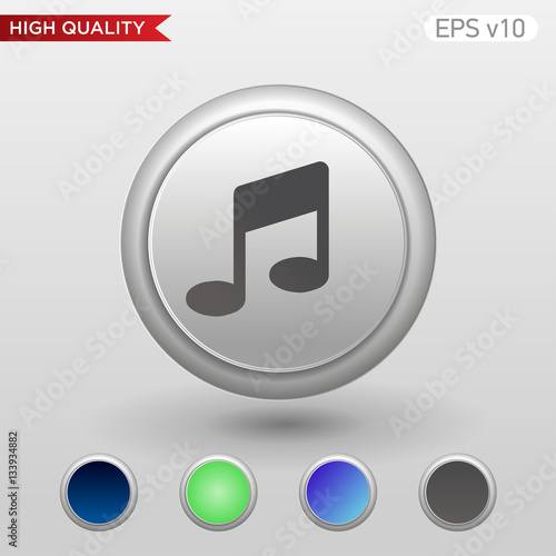 Colored icon or button of music symbol with background