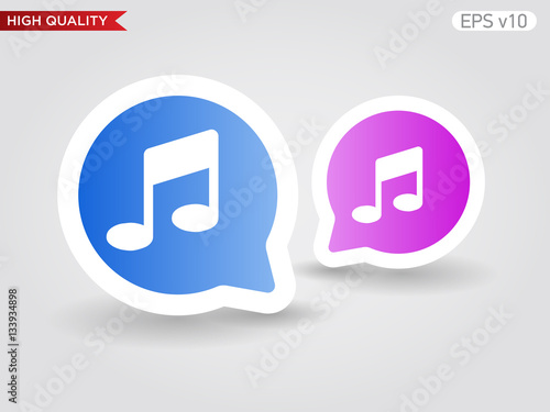 Colored icon or button of music symbol with background