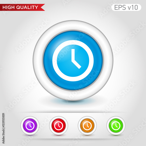 Colored icon or button of clock symbol with background