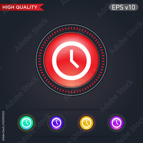 Colored icon or button of clock symbol with background