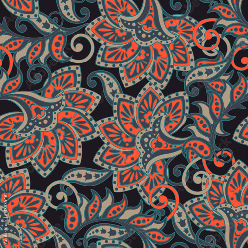 Folkloric Batik ornament. Ethnic Floral seamless pattern.