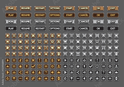 Cartoony castle buttons for creating video games set 4