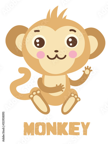 Wallpaper Mural Cute Funny Monkey In A Cartoon Style. Monkey On White Background. Monkey. Symbol Of Good Luck. A Successful Marmoset. The Chinese Calendar Symbol. Cute Monkey. Torontodigital.ca