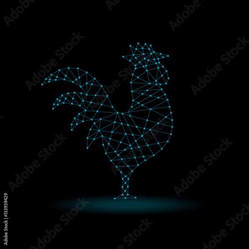Rooster. Abstract rooster. Vector illustration on a black background.