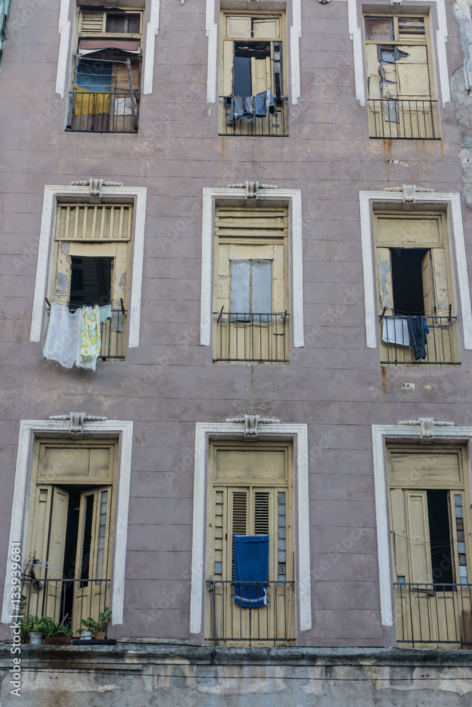 La Havana, Cuba – December 25, 2016: facade of an old building
