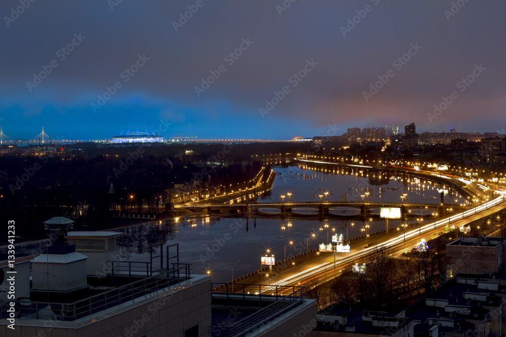 The view from the heights on the river Neva  in the evening ligh