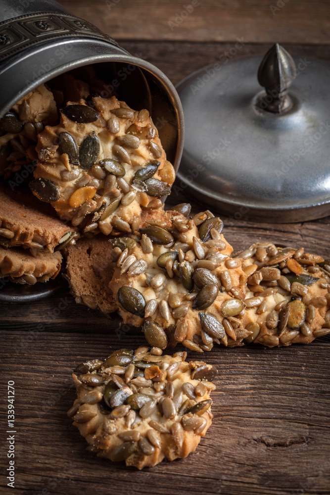 Fototapeta premium Cookies with pumpkin seeds.