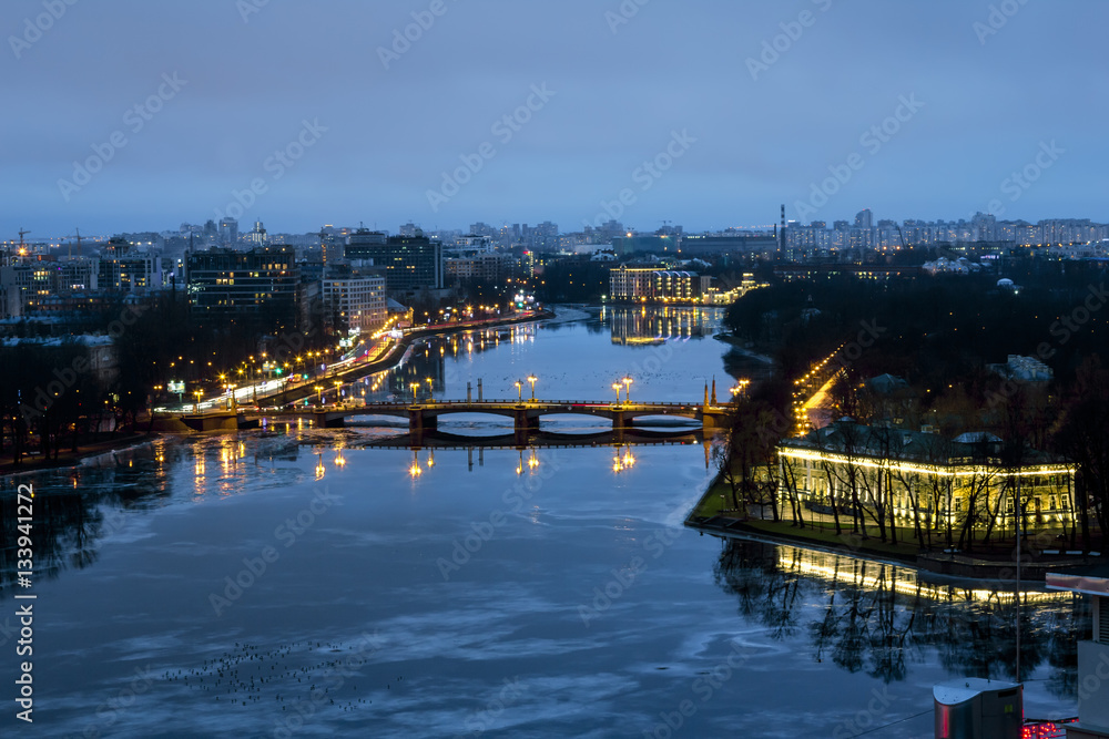 The view from the heights on the river Neva  in the evening ligh
