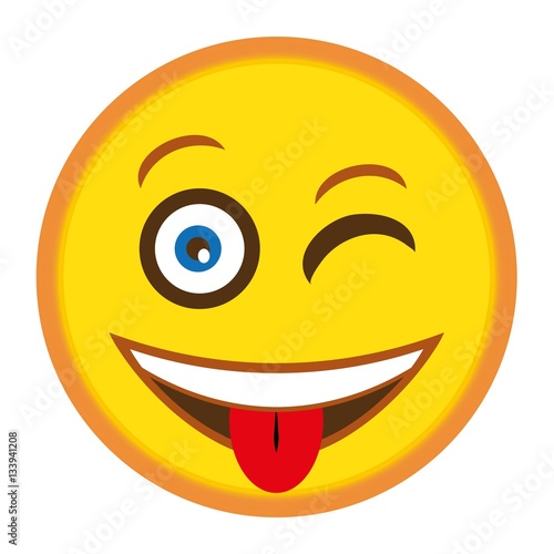 Winking smiley with tongue pulled out, funny emoji illustration vector