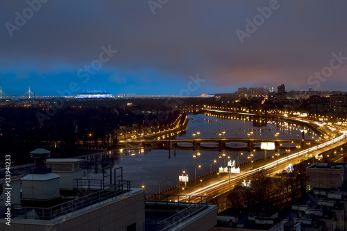 The view from the heights on the river Neva in the evening ligh